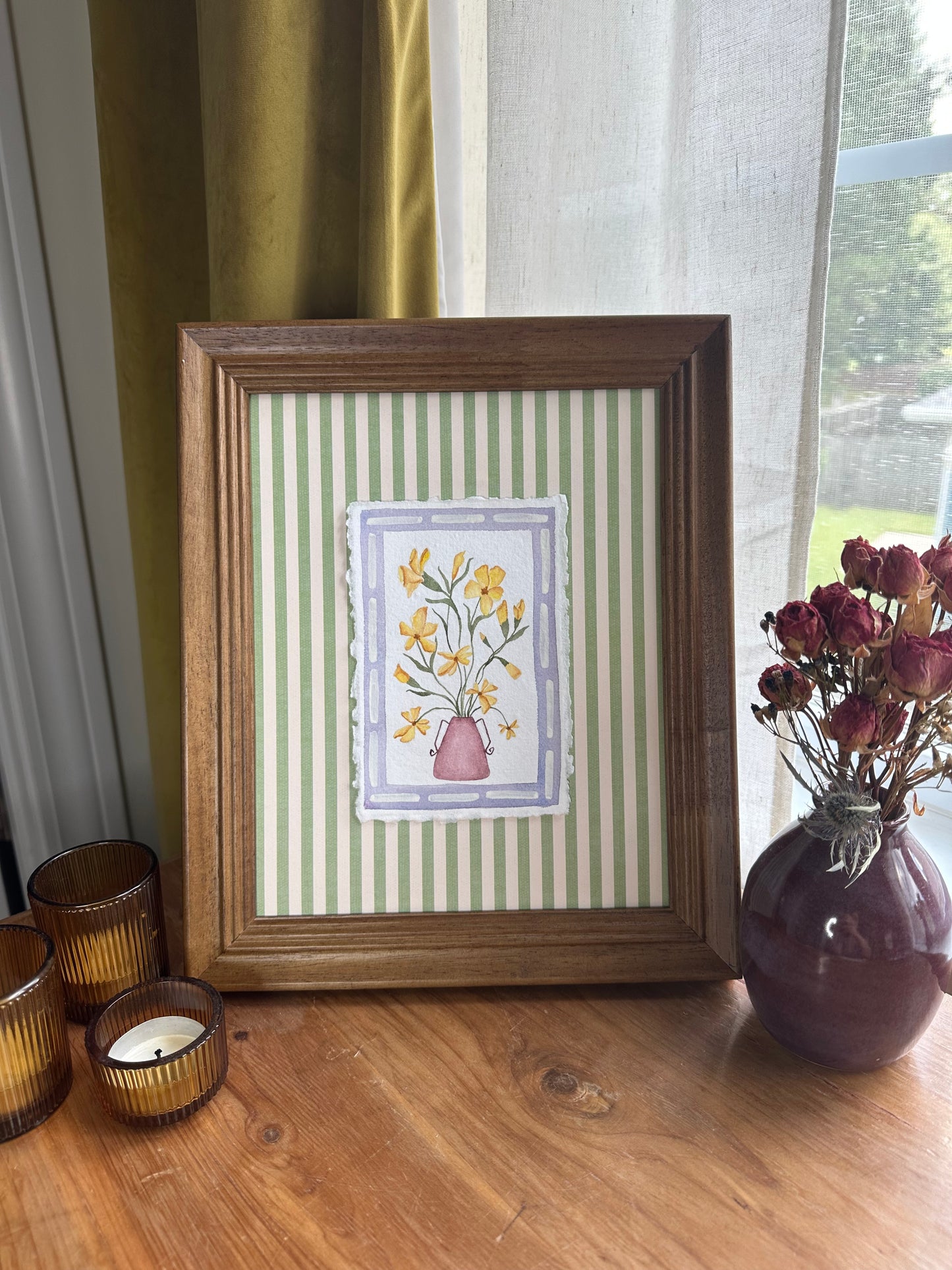Yellow flowers in vase, framed with custom matting