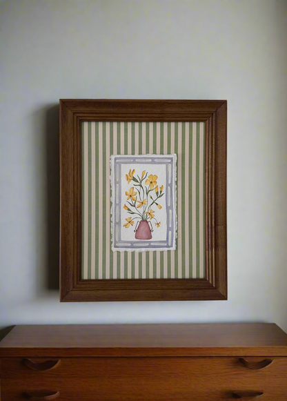 Yellow flowers in vase, framed with custom matting