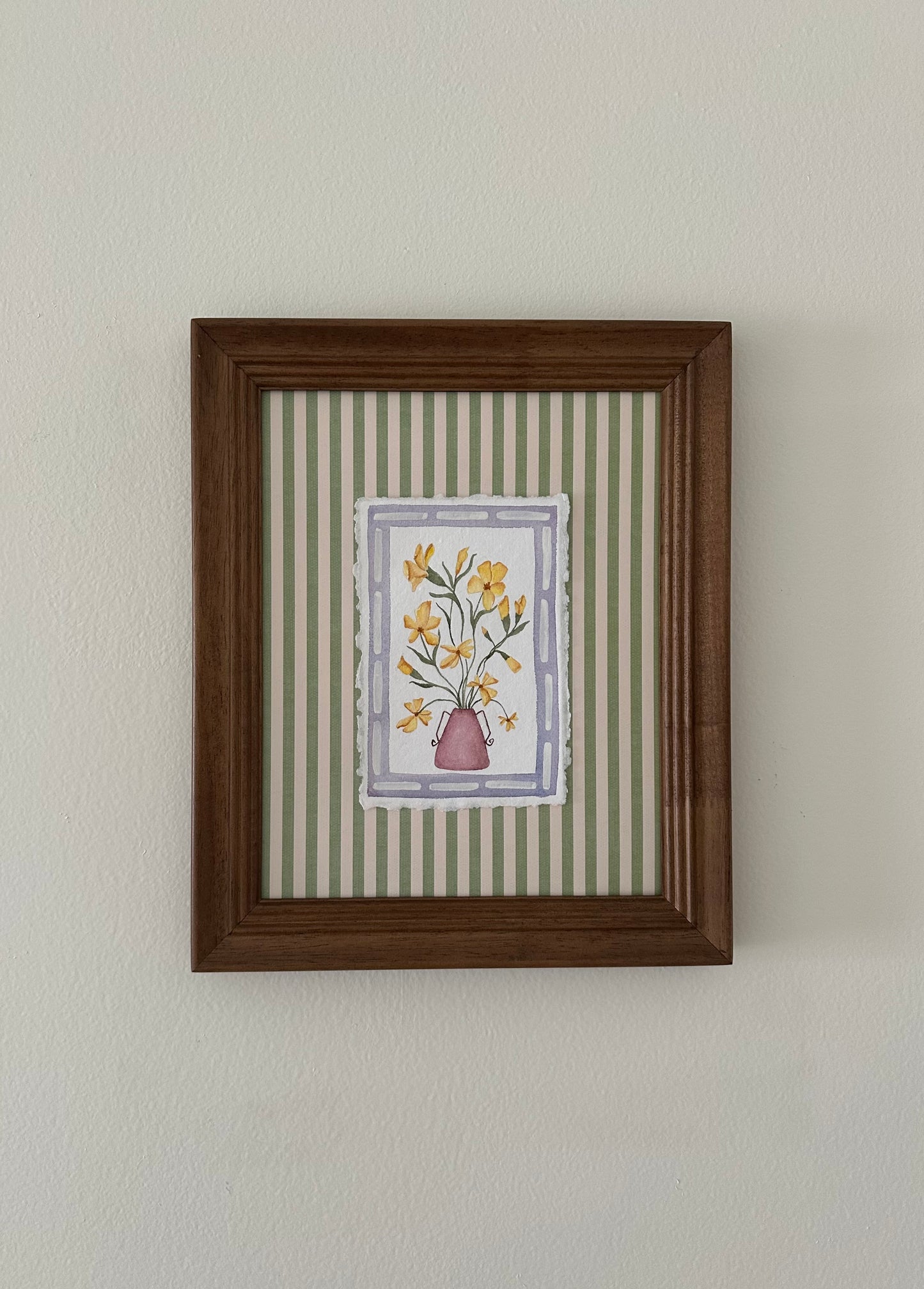 Yellow flowers in vase, framed with custom matting