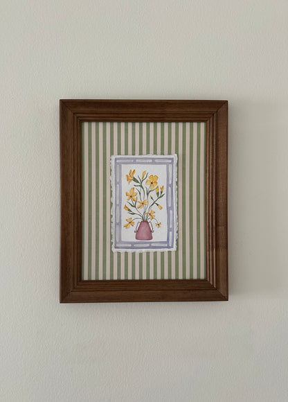 Yellow flowers in vase, framed with custom matting