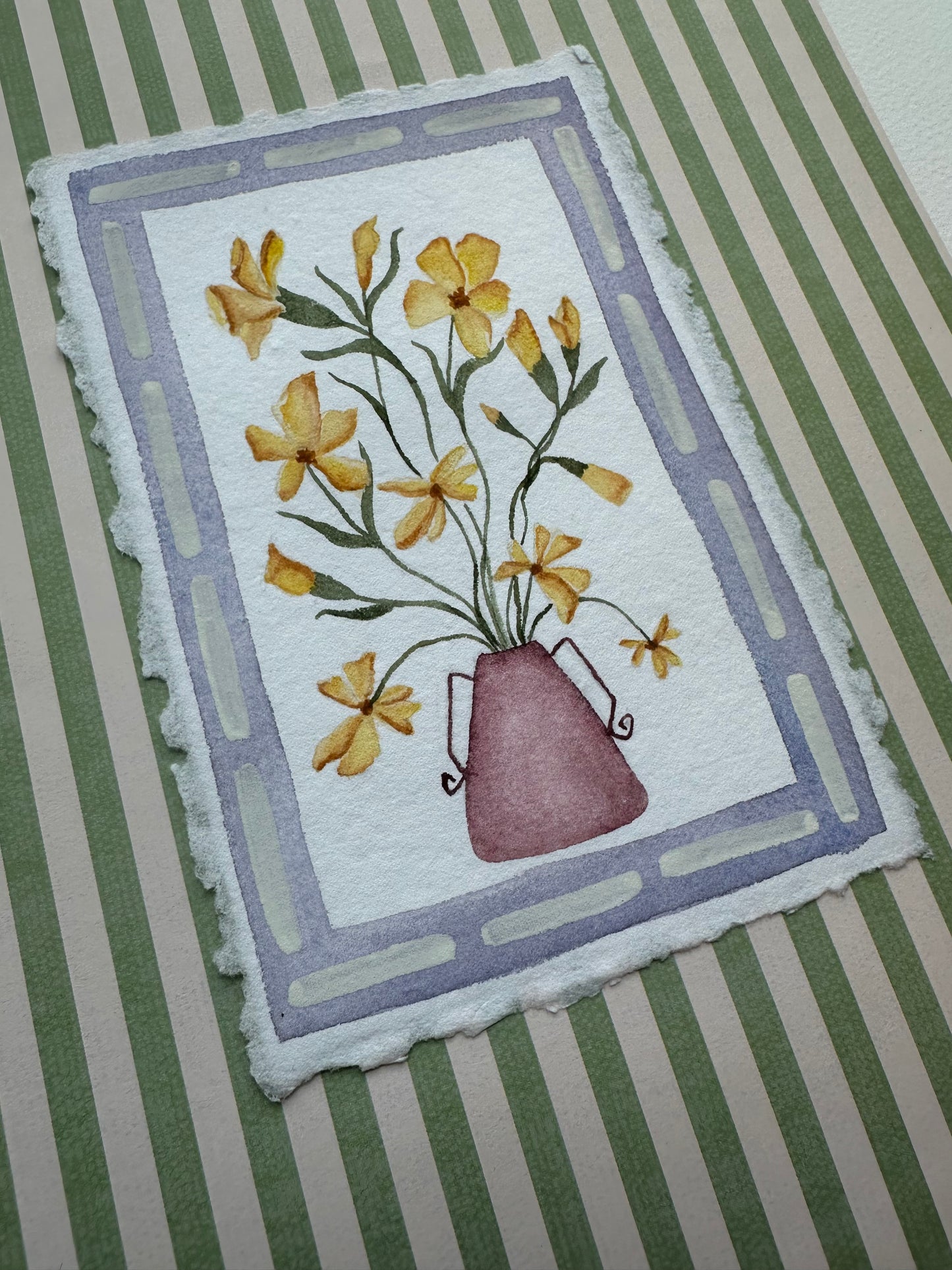 Yellow flowers in vase, framed with custom matting