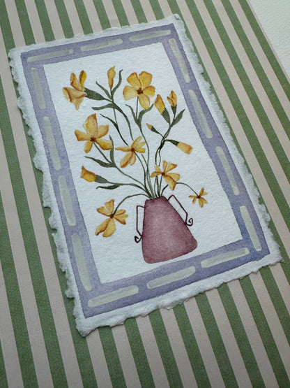 Yellow flowers in vase, framed with custom matting