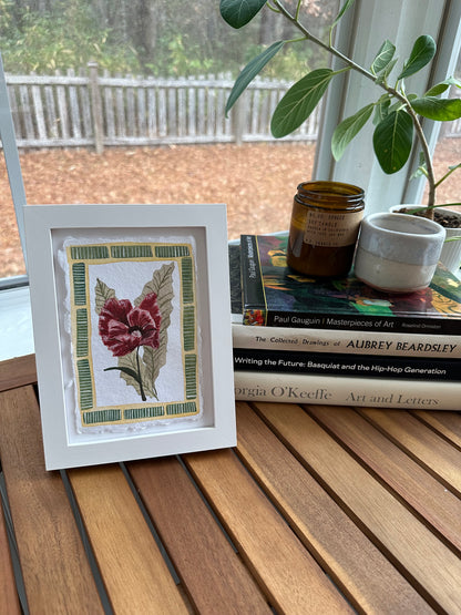 Red flower with green border watercolor